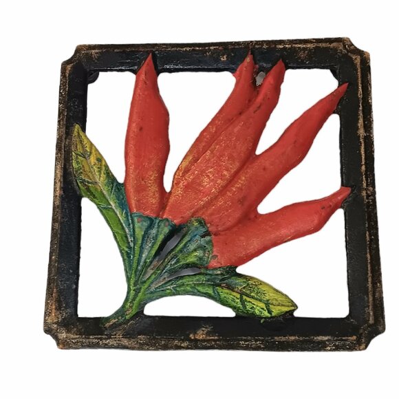 Vintage Red Pepper Trivet Cast Iron Chili Peppers Footed Hot Pan Rest By Giftco - Picture 1 of 10